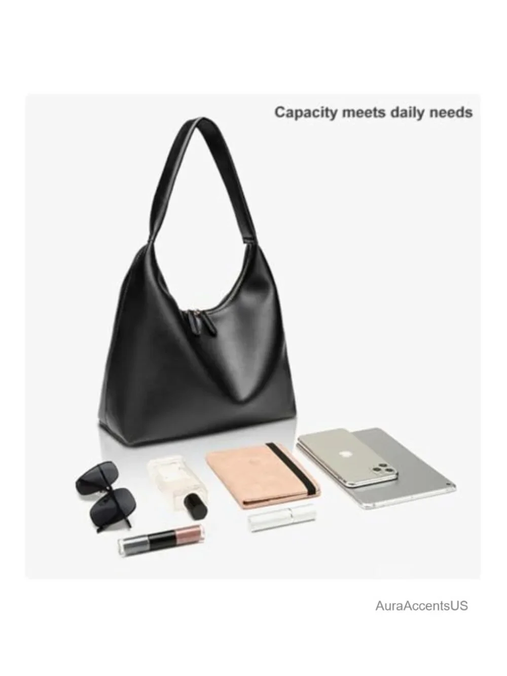 PU Leather Crescent Tote Bag Small Hobo Purse Slouchy Underarm Handbag